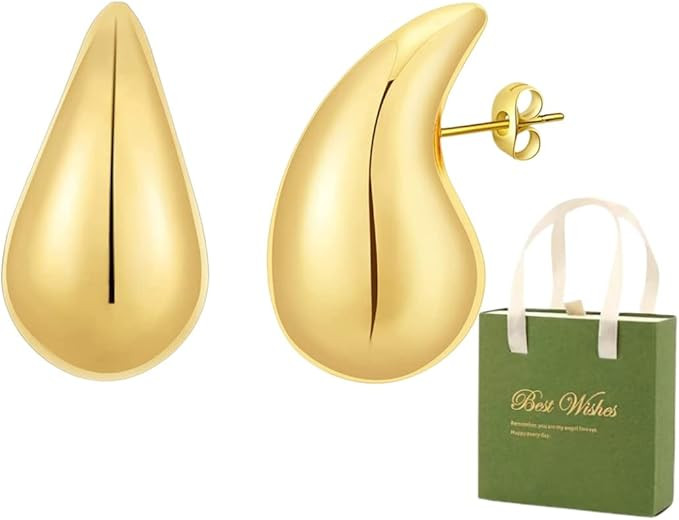 Chunky Gold Hoop Earrings for Women, Lightweight Waterdrop Hollow Open Hoops, Hypoallergenic Chun... | Amazon (CA)