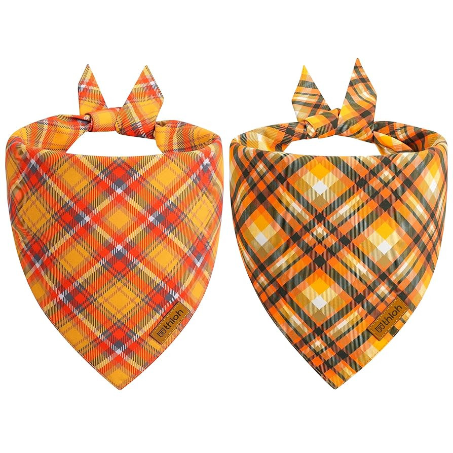 Fall Dog Bandanas - 2 Pack Halloween Thanksgiving Dog Bandana | Reversible Plaid Pet Scarf for Bo... | Amazon (US)