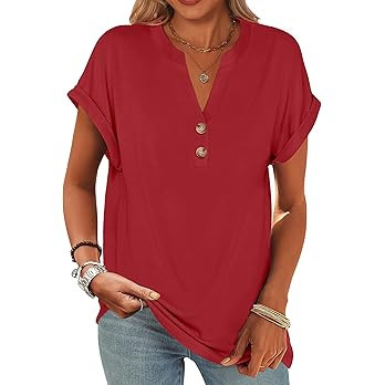 ANRABESS Womens Short Sleeve Henley Tops V Neck Dressy Casual Blouses Summer Trendy Tee Shirts 20... | Amazon (US)
