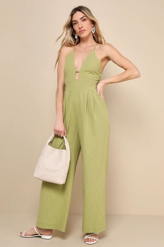 Covetable Vibe Green Linen Jumpsuit Spring Jumpsuit Outfit Dressy Jumpsuit Casual Jumpsuit Jumpsuits | Lulus