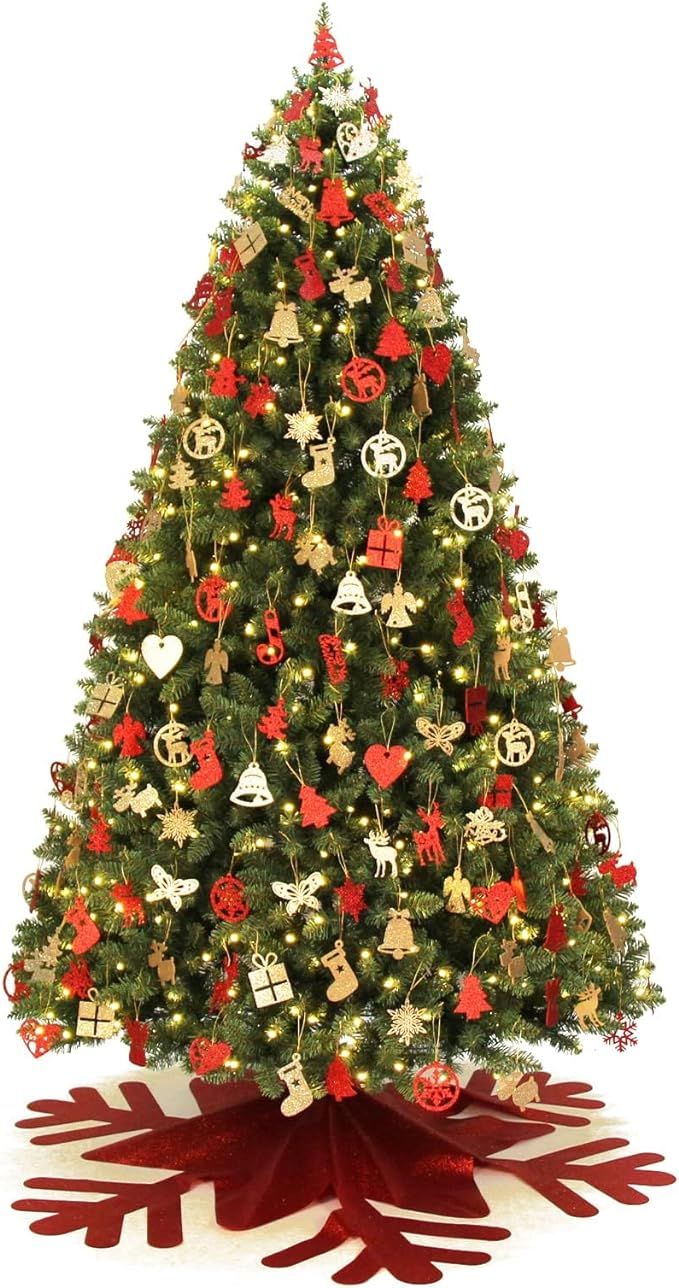 Artificial 6 ft Christmas Tree Pre-lit with Decorations Skirt and 300 Warm White Led Lights, 1069... | Amazon (US)