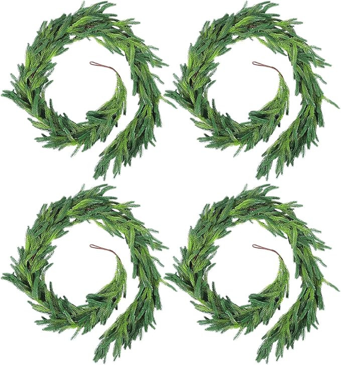4 Pcs 6 Ft Christmas Norfolk Pine Garlands, Faux Pine Garland, Realistic Green Fake Greenery Garl... | Amazon (US)