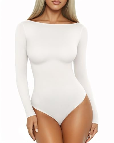 MANGOPOP Women's Boat Neck Long Sleeve Bodysuit Basic Thong Body Suit Fall Going Out Tops 2025 | Amazon (US)