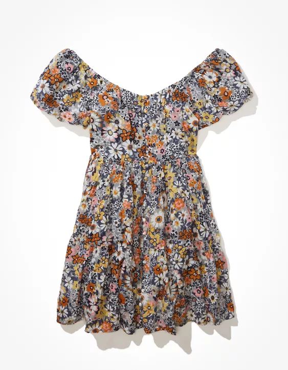 AE Floral Button-Front Mini Dress | American Eagle Outfitters (US & CA)
