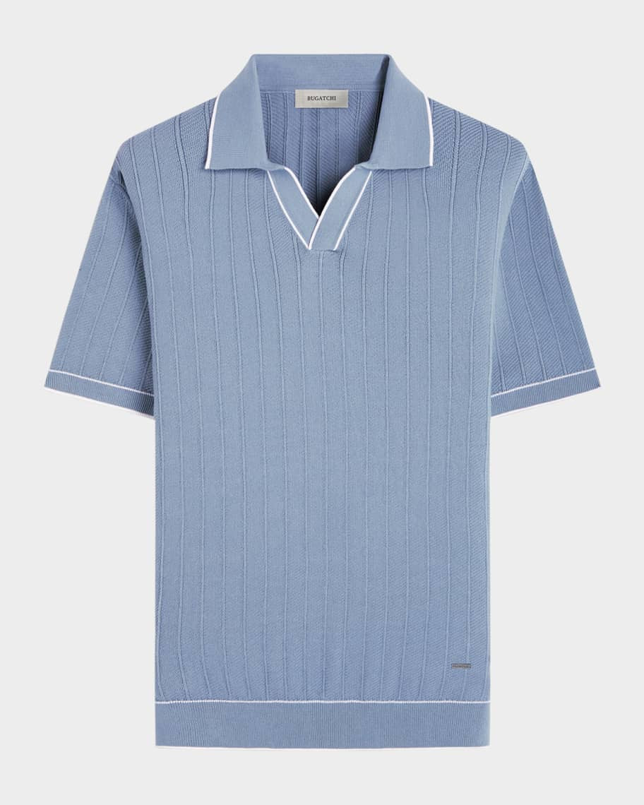 Bugatchi Men's Short-Sleeve Sweater with Johnny Collar | Neiman Marcus