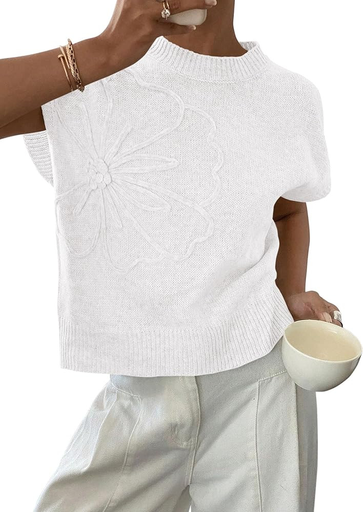 PRETTYGARDEN Women's 2026 Spring Sweater Vest Trendy Flower Knit Short Sleeve Cute Pullover Tank ... | Amazon (US)