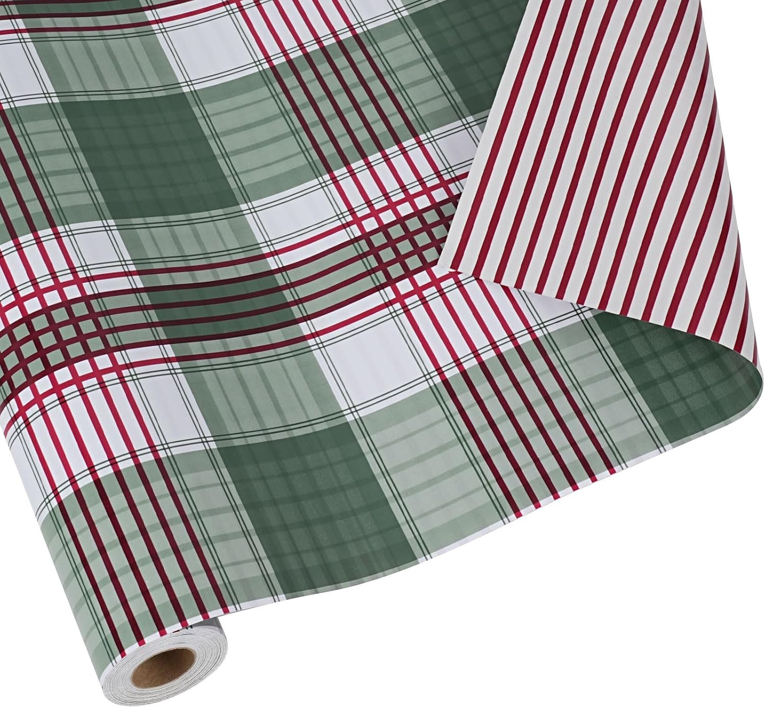 BIOBROWN Geometric Wrapping Paper Green Plaid, Red and White Stripe Printed | Amazon (US)