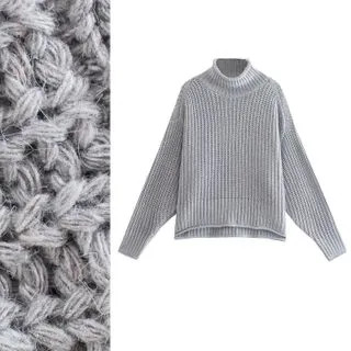 Mock-Neck Chunky Knit Sweater Light Gray - One Size | YesStyle Global