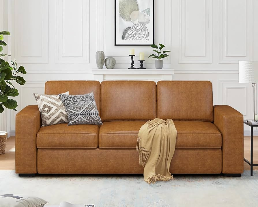 Sofa Couches,3-Seater Faux Leather Sofa with Deep Seats,Comfy Mid-Century Modern Couch for Living... | Amazon (US)