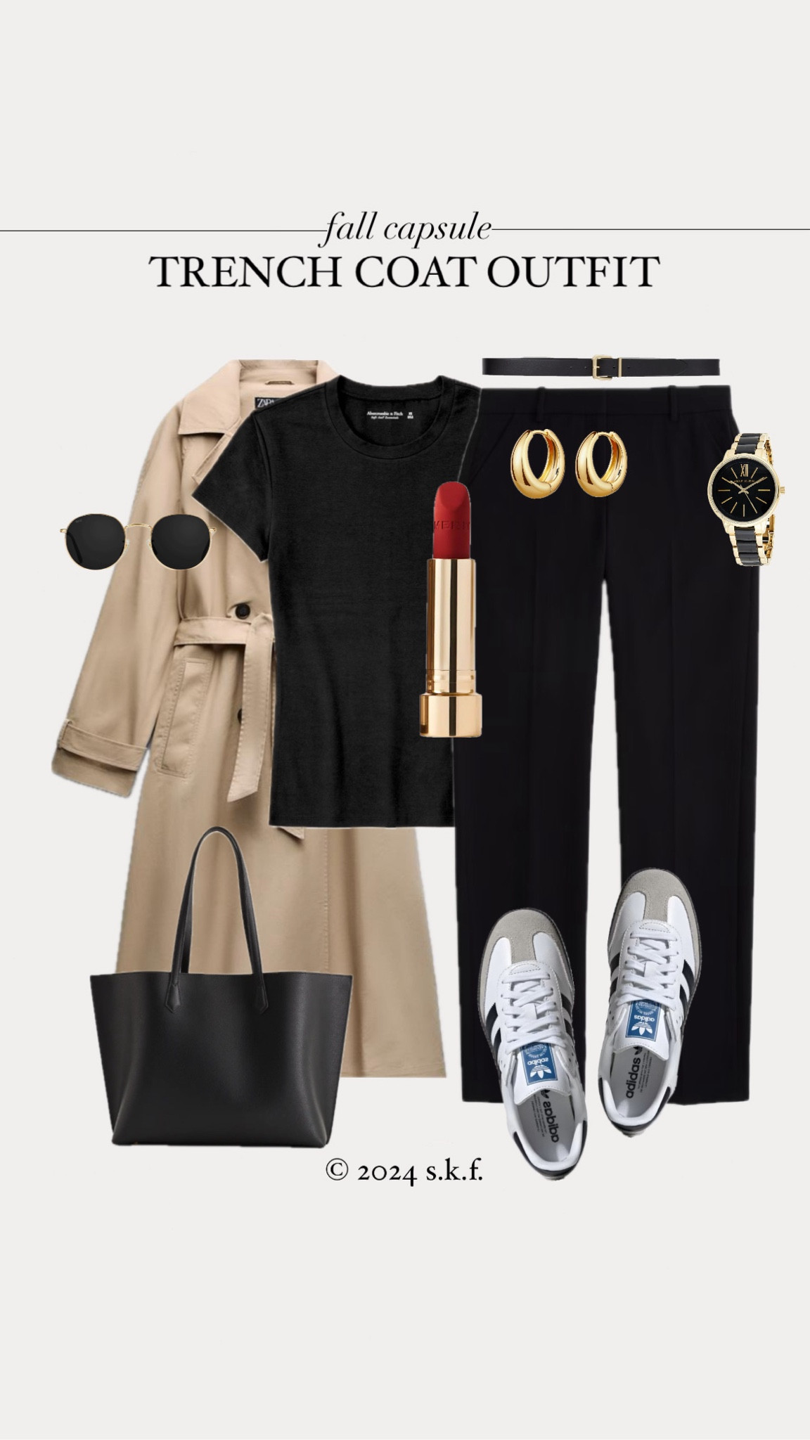 Classic trench coat outfit. For a more trendy look, switch out the tailored trousers for black or red leather pants. Happy Shopping!#casualchic #classicstyle #falltrends 

#LTKFallSale #LTKSeasonal #LTKStyleTip