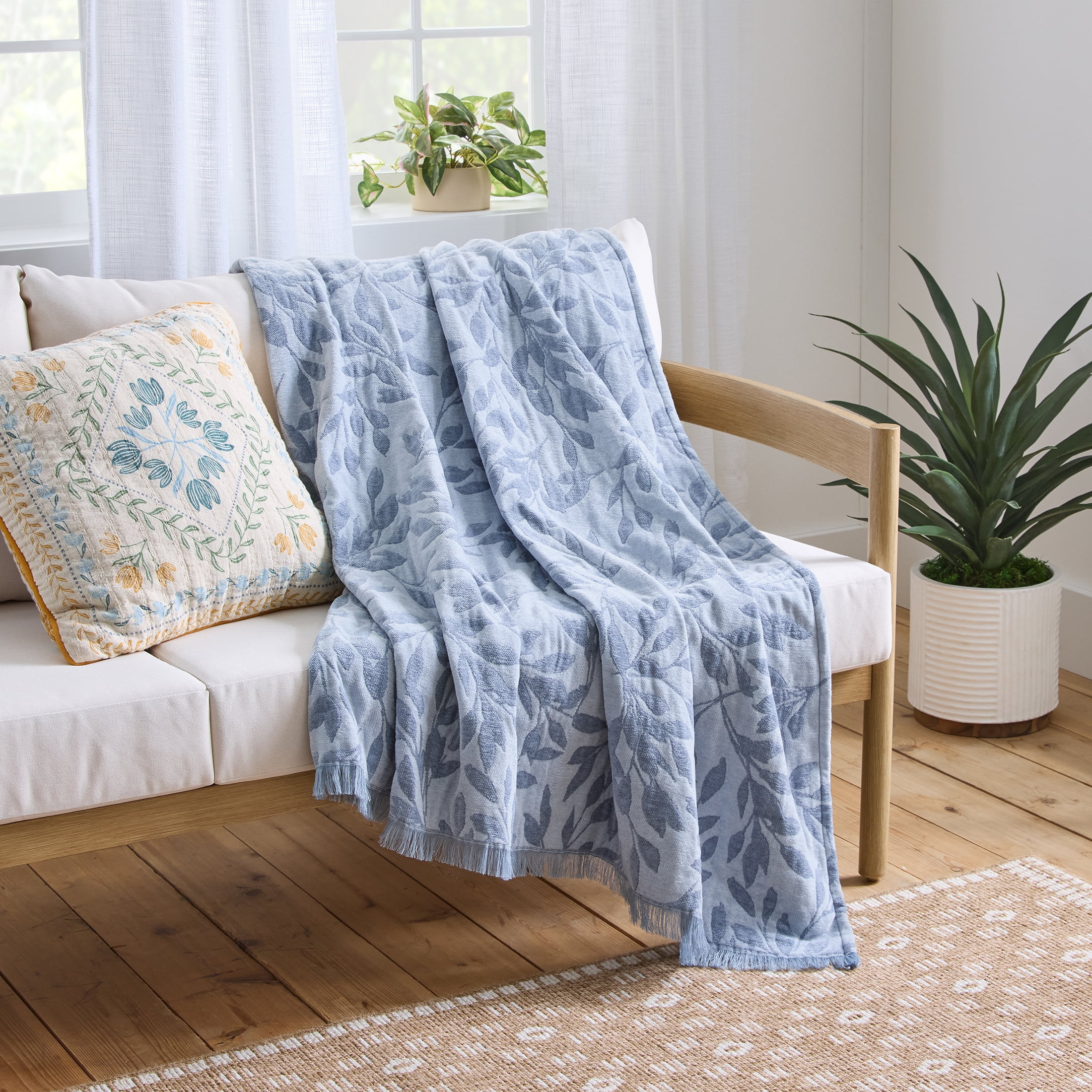 Better Homes & Gardens Woven Chenille Botanical Throw Blanket, Blue Silver ,50x72 Inches | Walmart (US)