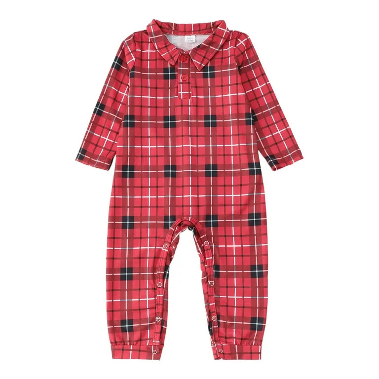 Mrzhqd Christmas Pajamas For Family Baby Infant Christmas Pajamas Plaid Print Long Sleeve Romper ... | Walmart (US)