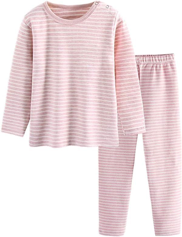 GLEAMING GRAIN Little Boys Girls Thermal Underwear Little Kids Long Sleeve Striped Pajamas PJ Set | Amazon (US)