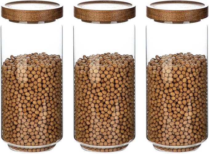 Glass Storage Jars with Acacia Wooden Lid Set of 3, 34 OZ High Borosilicate Glass Containers Kitc... | Amazon (US)