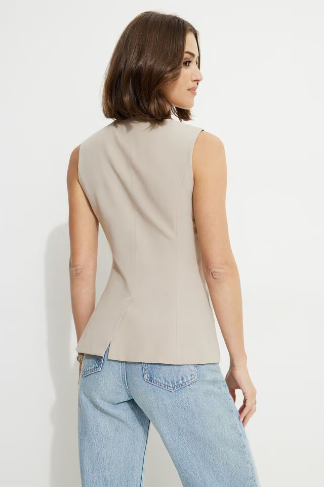 Emery Round Neck Flyaway Vest | Dynamite Clothing