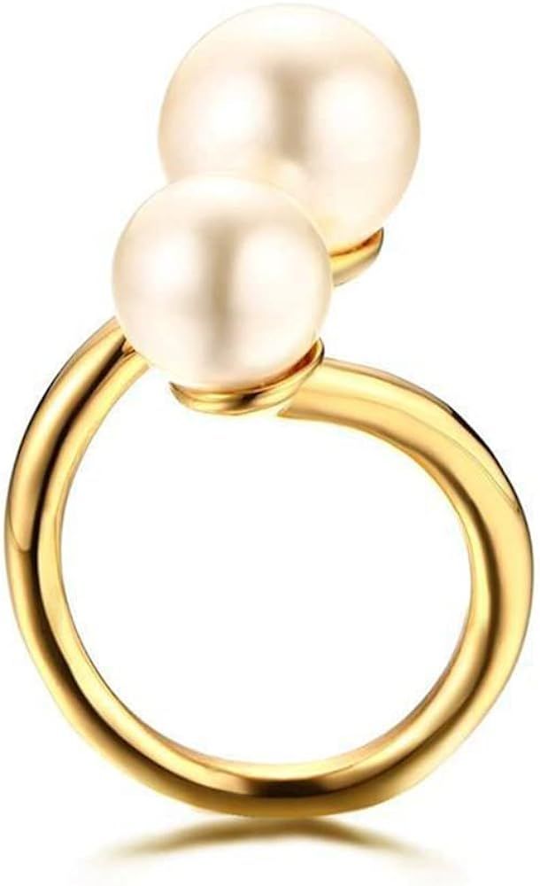 Double Pearls Promise Ring for Women Girls Statement Expandable Adjustable Big Imitation Pearl Ba... | Amazon (US)