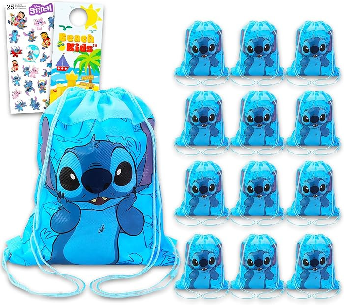 Disney Stitch Party Favor Bags Set - Bundle with 12 Stitch Drawstring Bags for Kids Plus Stickers... | Amazon (US)