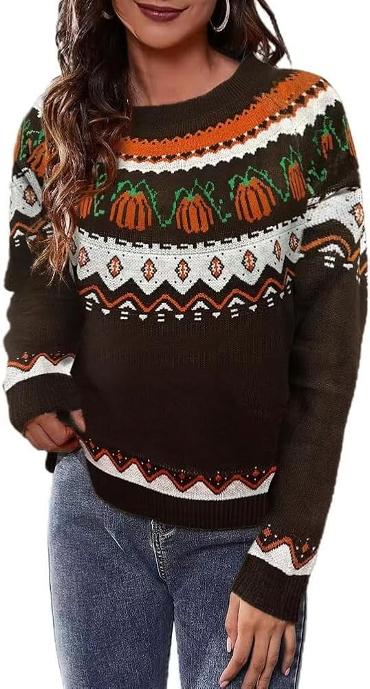 Qbily Fall Halloween Knitted Sweater For Women Winter Holiday Xmas Christmas Pullover Sweatshirt ... | Amazon (US)