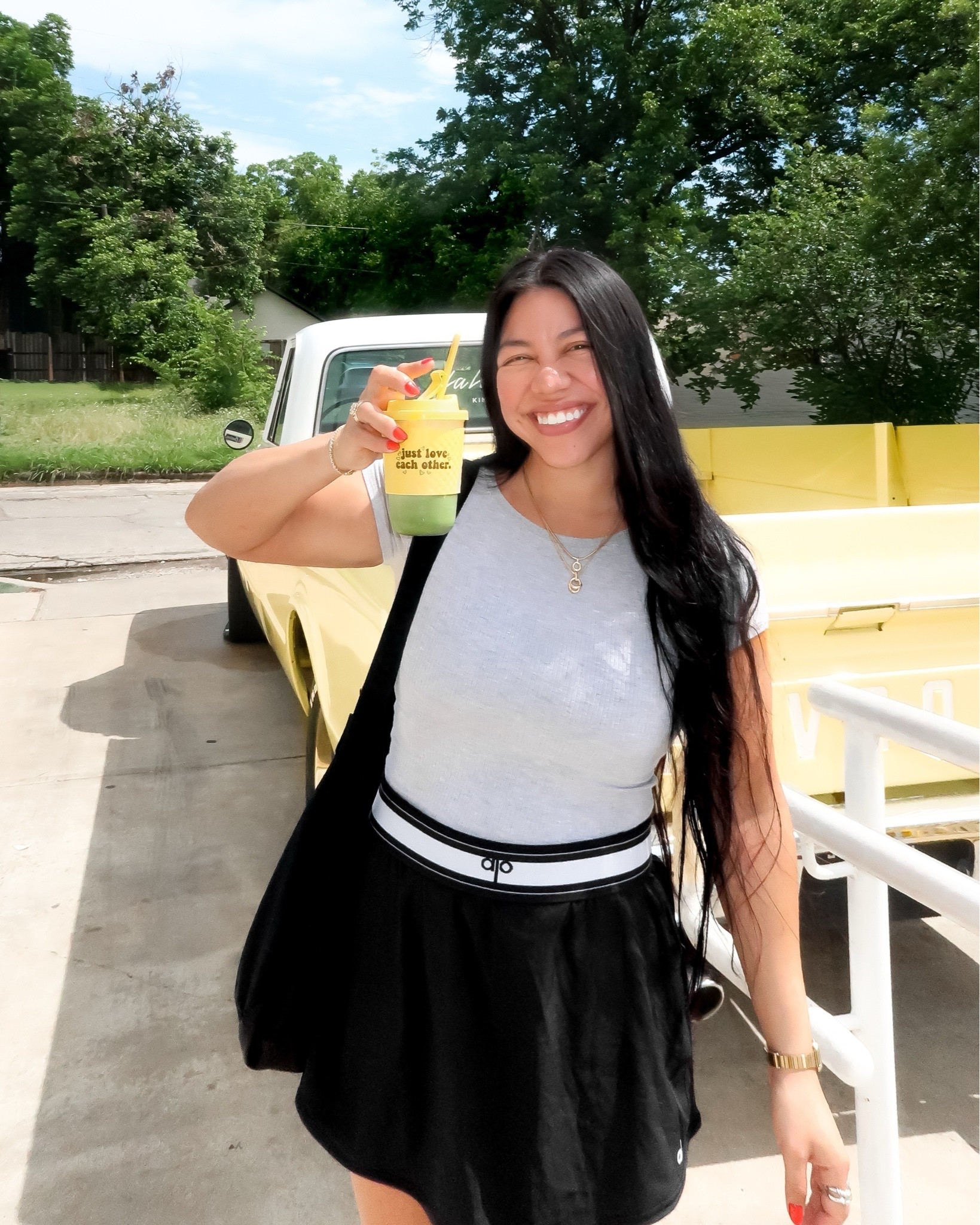 little dallas ootd day two ✨🤍

- alo yoga black match point skirt 
- nike al8 sneakers