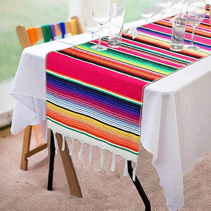Fowecelt Mexican Serape Table Runner 14 x 84 Inch for Mexican Party Wedding Decorations Outdoor P... | Amazon (US)