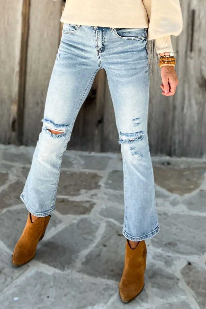 Light Acid Wash High Rise Distressed Straight Leg Jeans | Shop Style Your Senses