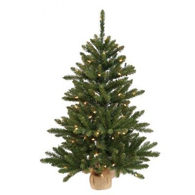 3ft Anoka Pine Artificial Christmas Tree Slim in Burlap Base with Clear Lights | Target