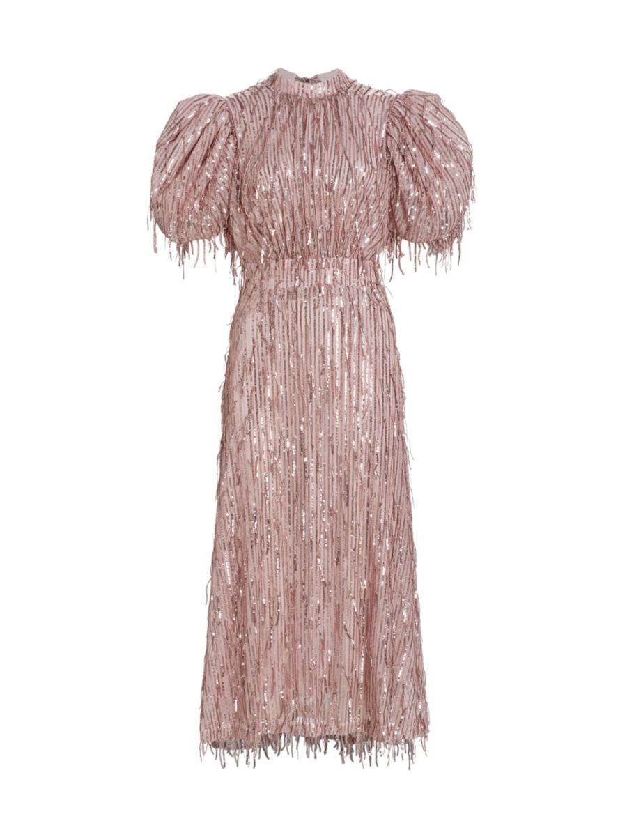 Icons Sequin Fringe Puff-Sleeve Dress | Saks Fifth Avenue