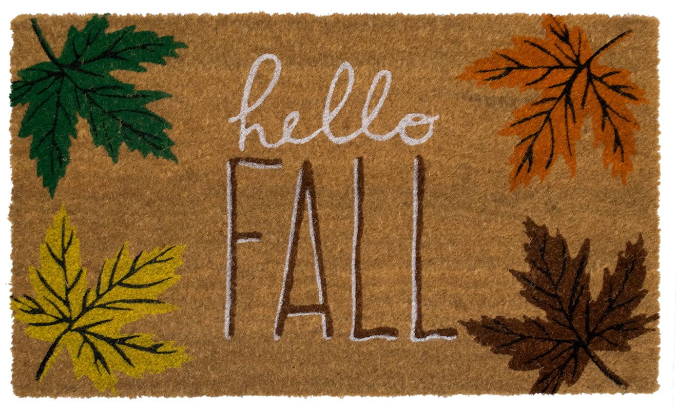 Hello Fall Coir Doormat Leaves Natural Fiber Outdoor 18" x 30" Briarwood Lane - Walmart.com | Walmart (US)