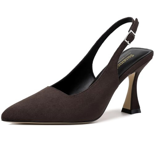 Susanny Chocolate Brown Suede Slingback Pumps for Women Kitten Heels Closed Pointed Toe Elegant Prom Party Working Dressy High Heel Wedding Bride Shoes 7 | Amazon (US)
