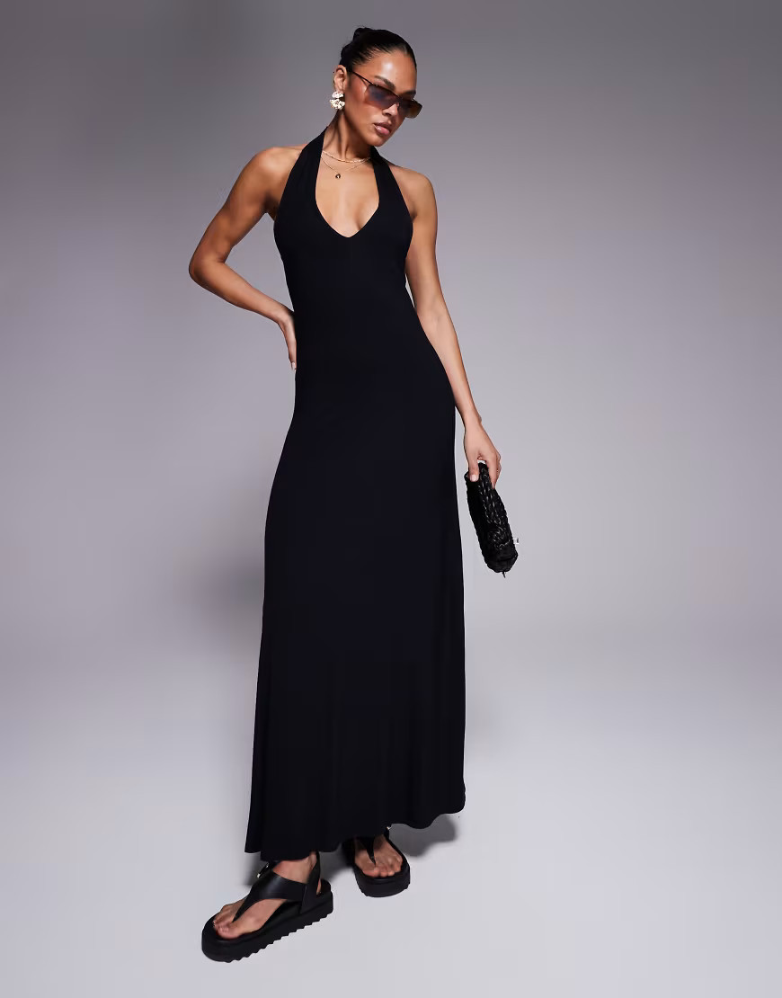 ASOS DESIGN halter maxi dress in black | ASOS (Global)
