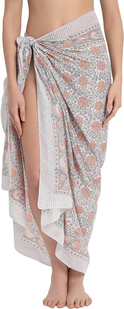 Swimsuit Beach Sarong Cover Ups for Swimwear Women-Hand Print Wrap Skirt | Amazon (US)