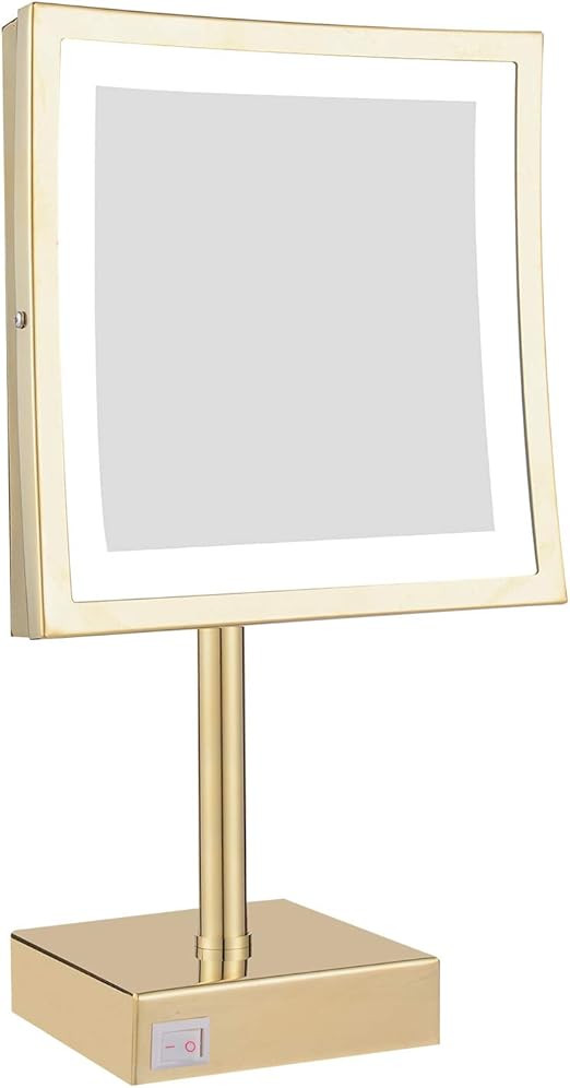 DOWRY Tabletop LED Lighted 5X Magnifying Makeup Mirror Square with Plug 8 Inch Polished Gold Fini... | Amazon (US)