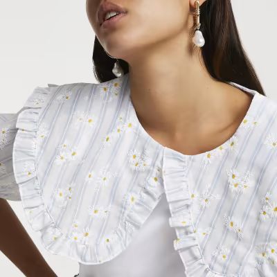 White gingham oversized collar blouse | River Island (UK & IE)