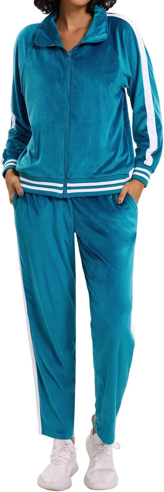 Women's Velour Tracksuit Zip-Up Jacket and Jogger Pants with Pockets Sweatsuit Loungewear Set 2 P... | Amazon (US)