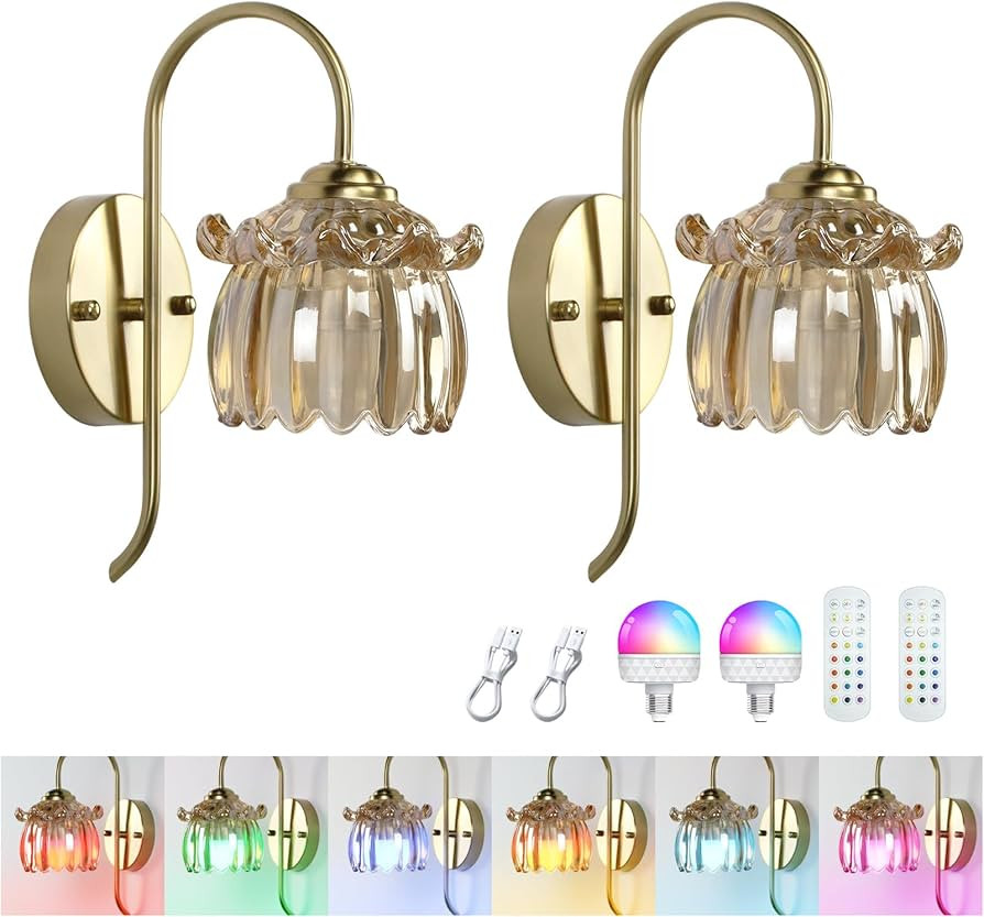 GEEZO Vintage Battery Operated Wall Sconce, with Rechargeable Battery Powered Wall Light with Rem... | Amazon (US)