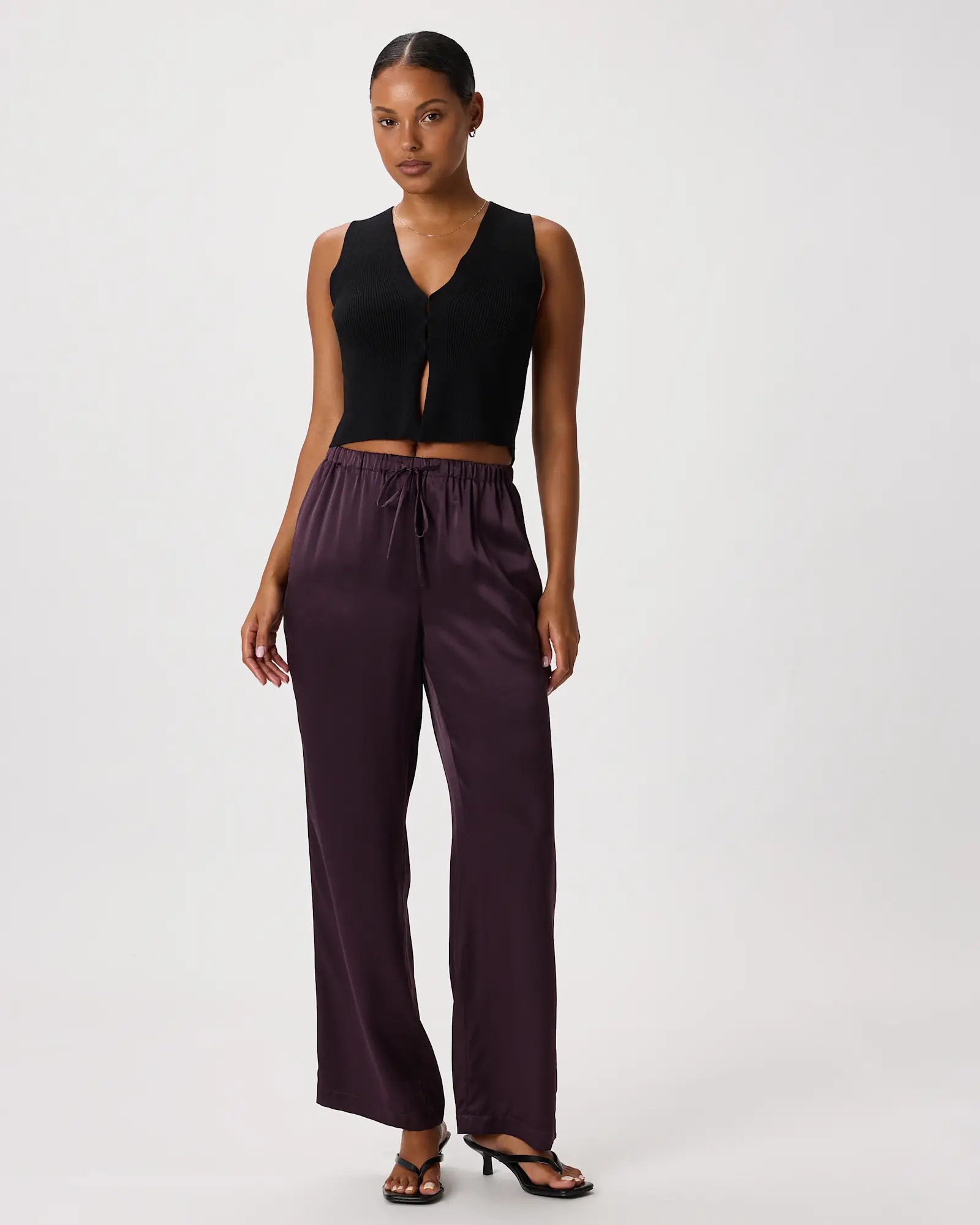 100% Washable Silk Drawstring Wide Leg Pants in Deep Orchid Purple | Quince