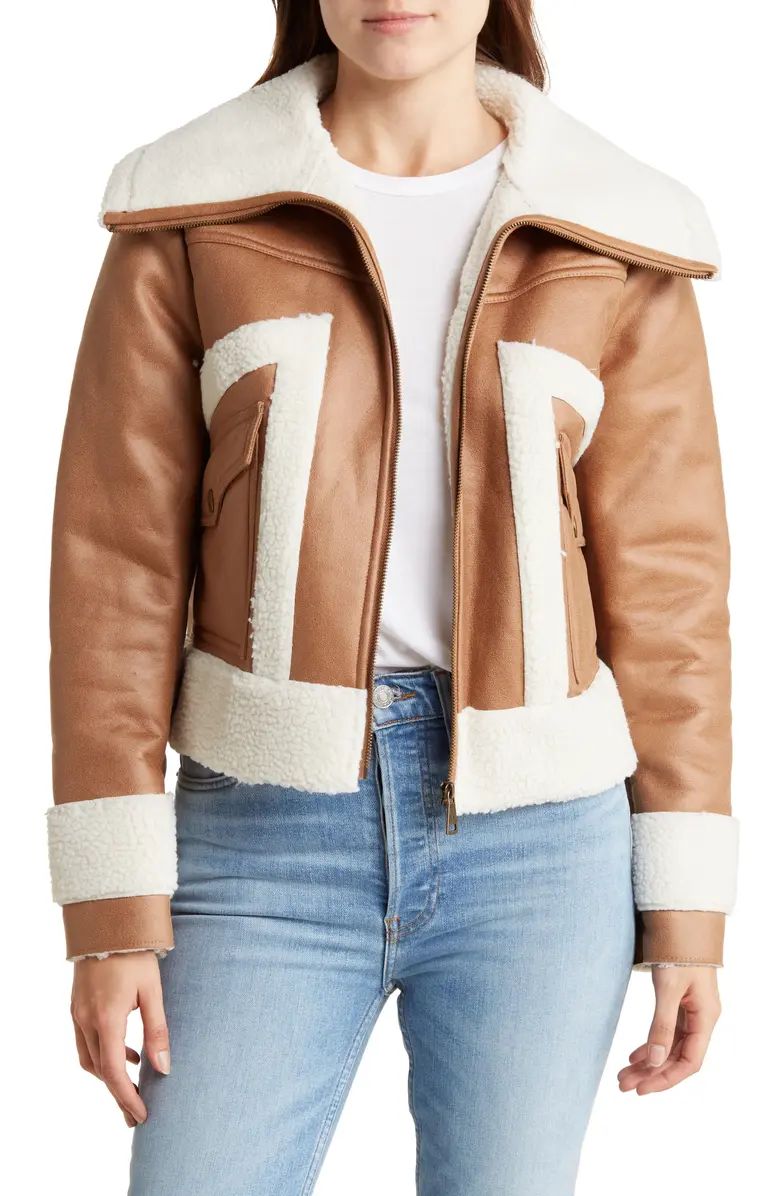 DKNY Mixed Media Faux Leather & Faux Shearling Jacket | Nordstromrack | Nordstrom Rack