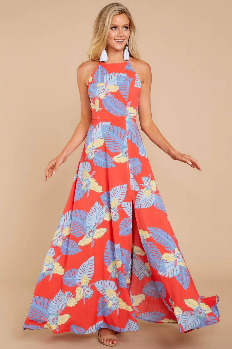 Change The Tropic Red Tropical Print Maxi Dress | Red Dress 