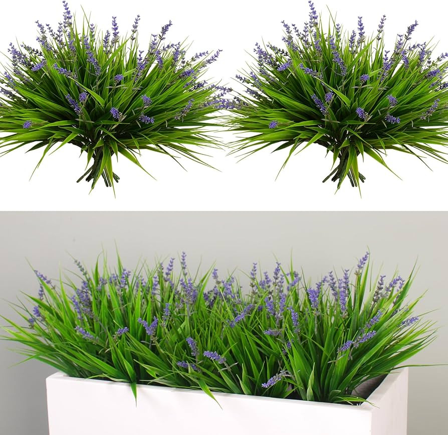 alyptus Artificial Flowers for Outdoors 24 Bundles Fake Monkey Grass Plants Outdoor Plastic Purpl... | Amazon (US)