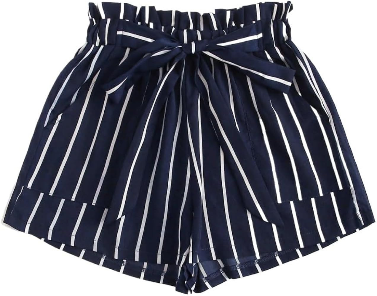 Womens Casual Wide Leg High Waisted Striped Paperbag Waist Shorts Lightweight Breathable Summer B... | Amazon (US)