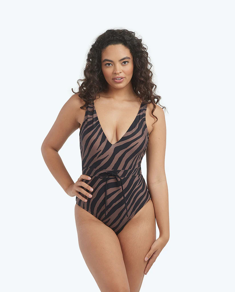 The Tie Waist Backflip - Modern Zebra in Chocolate & Sea Urchin | SummerSalt