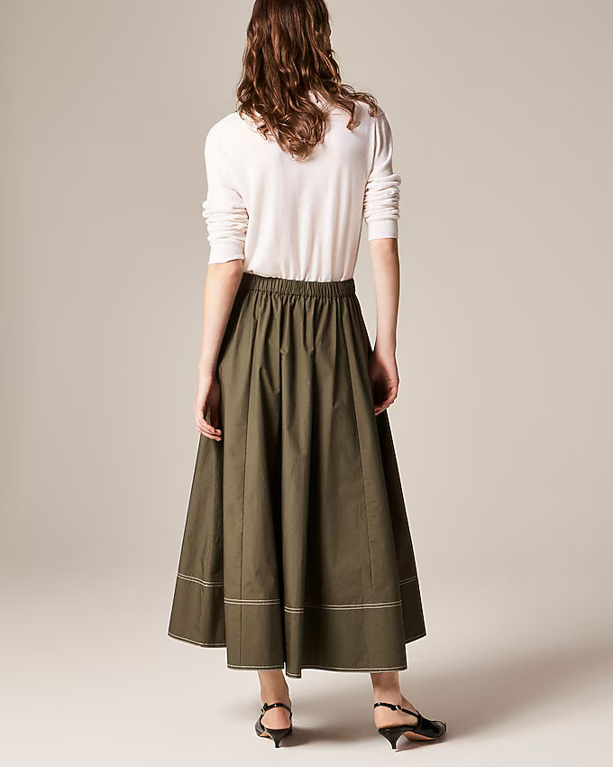 Contrast-stitch midi skirt in cotton poplin | J. Crew US