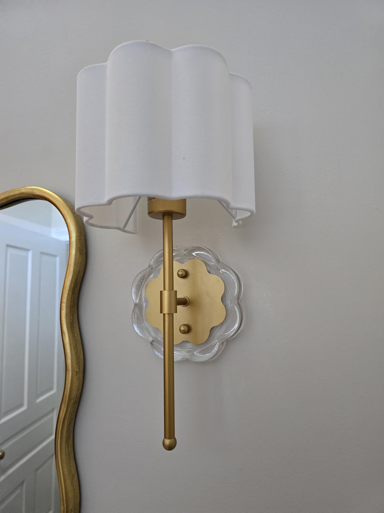 MhyTogn Modern Wall Sconce Set of 2, with Creamy-White Fabric Flower and Antique Brass Brush Paint Finish Shade for Vanity Stairway Fireplace Kitchen Living Room Bedside | Amazon (US)