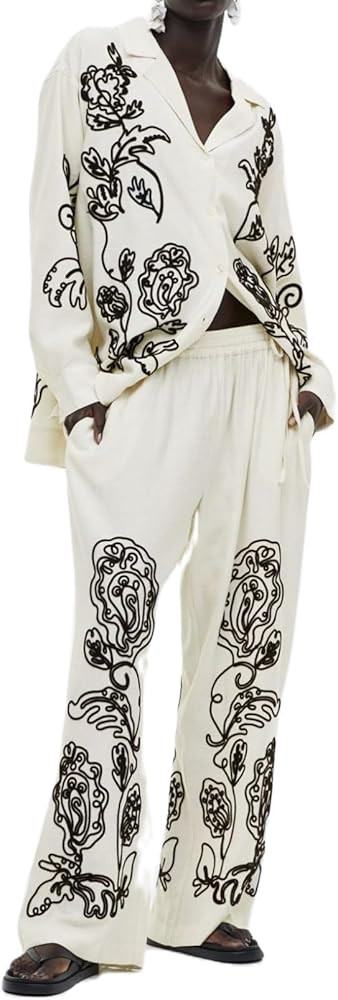 KOSUSANILL Women Y2k Sets Long Sleeve Button Tops Pants 2 Piece Outfits Graphic Floral Pajamas Gr... | Amazon (US)