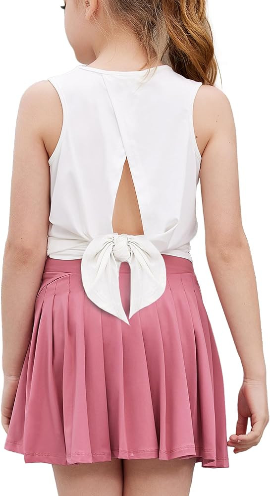 Zaclotre Kid Girls Athletic Tank Tops Open Tie Back Sleeveless Workout Running Tennis Sports Shir... | Amazon (US)