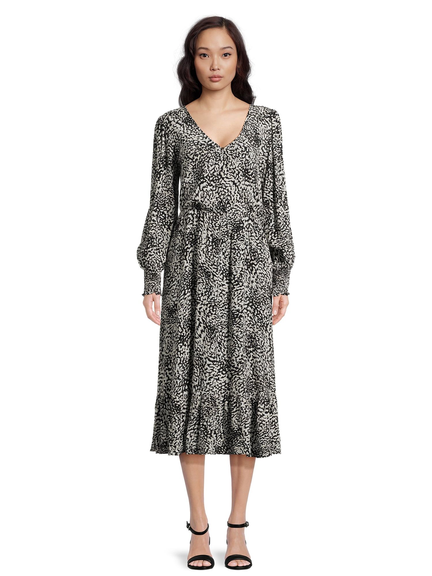 Time and Tru Women’s Faux Wrap Midi Dress, Sizes XS-XXXL | Walmart (US)