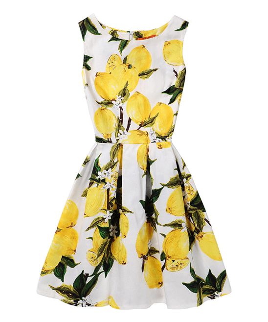 Red Velvet Women's Casual Dresses YELLOW - Yellow Floral Lemons Pleated A-Line Dress - Women | Zulily