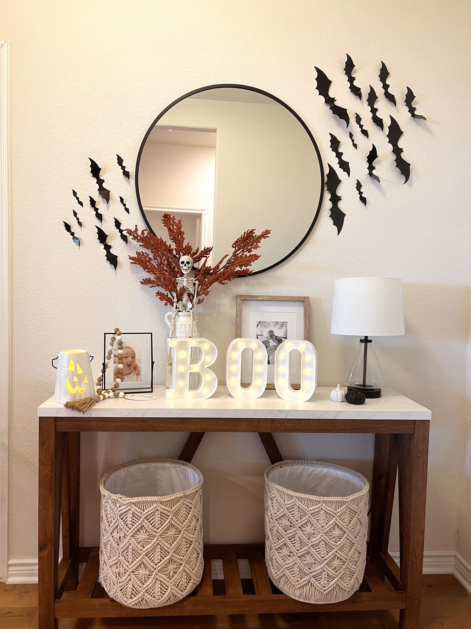 Halloween decor Inspo! All of this was super easy to throw together for a fun spooky entryway!

Bats / entryway decor / candles / lamps / woven baskets / holiday / skeleton / mirror / home decor / fall decor / faux stems / faux flowers / way fair / Amazon / target 

#LTKsalealert #LTKhome #LTKSeasonal