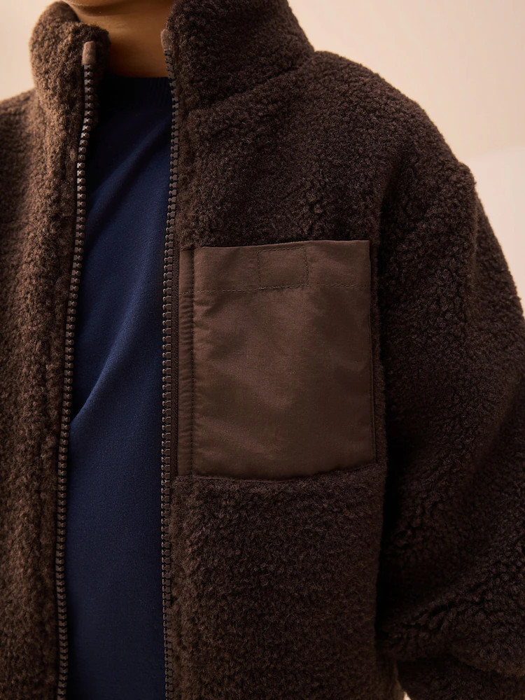 Chocolate Brown Plain Funnel Neck Fleece Zip Through Fleece (3mths-7yrs) | Next US