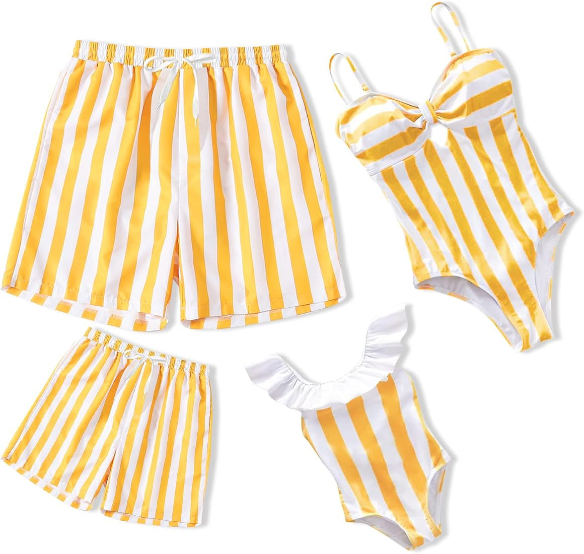 IFFEI Family Matching Swimwear One Piece Bathing Suit Striped Hollow Out Monokini Mommy and Me Be... | Amazon (US)